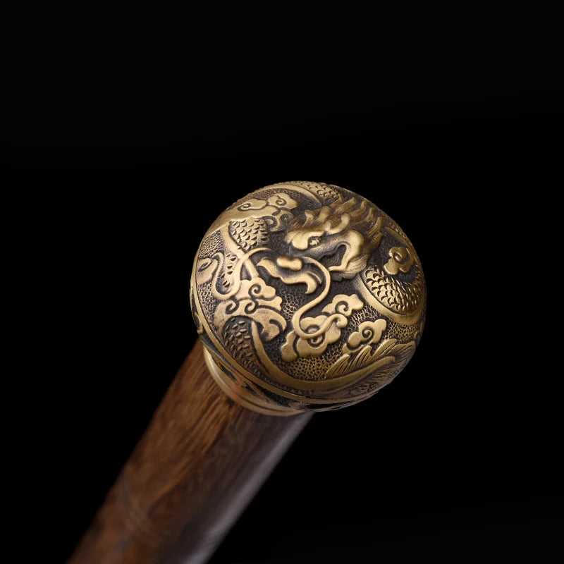 Chinese Cane Swords Folded Steel Damascus Blade Real Handmade Full Tang Sharp Walking Stick Sword Brass Dragon Weapon Katanas