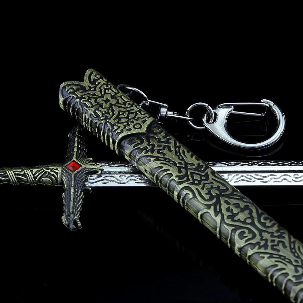 22cm GOT Game Sword with Sheath Keychain American TV Series 1:6 Medieval All Metal Sword Model Home Ornament Collection