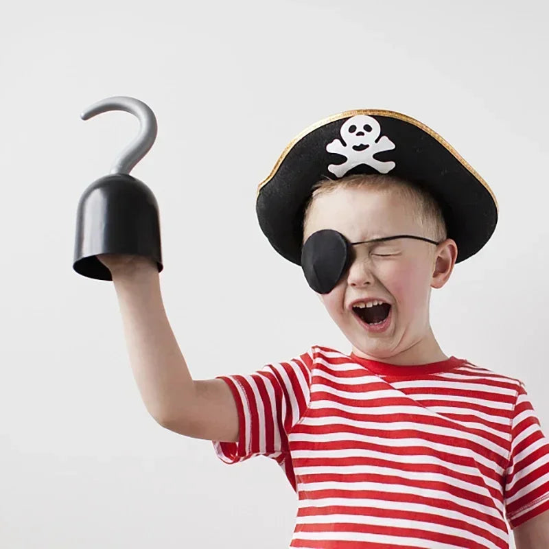 Pirate Captain Cosplay Costume Props Hat Hook Skeleton Eye Patch Kids Favors Gift Toy Pirate Party Halloween Decoration Supplies