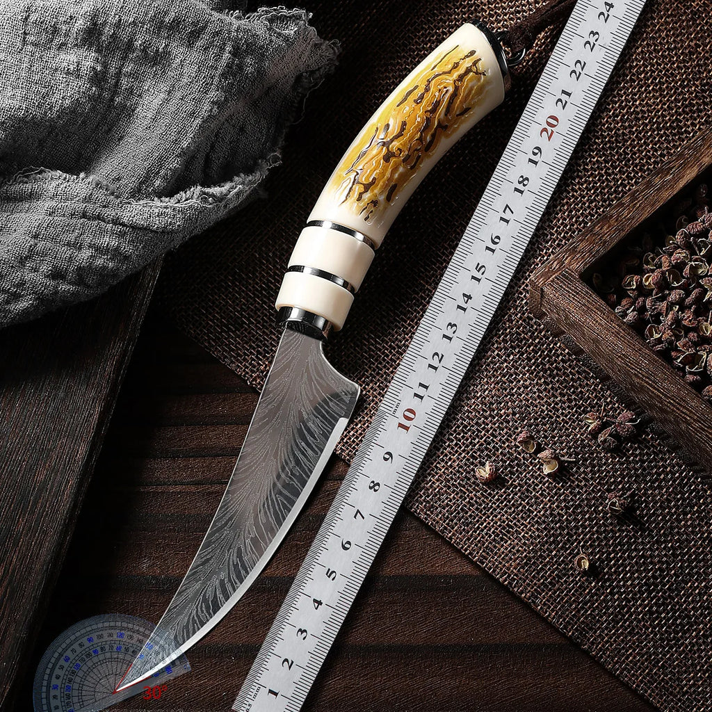 Boning knife with sharp curved blade for Kitchen High hardness forging Damascus texture knife Sharp fruit knife