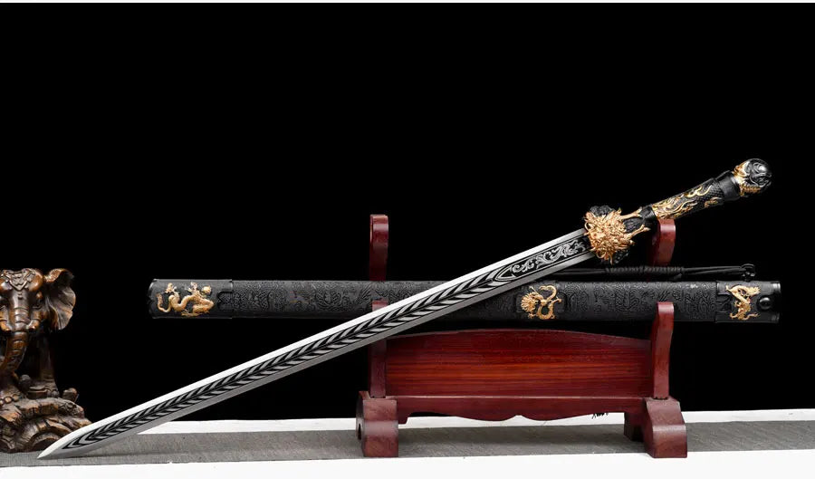 Functional Medieval Golden Dragon King Sword High Manganese Steel Blade Real Full Tang Sharp Samurai Swords Ready Battle Katanas