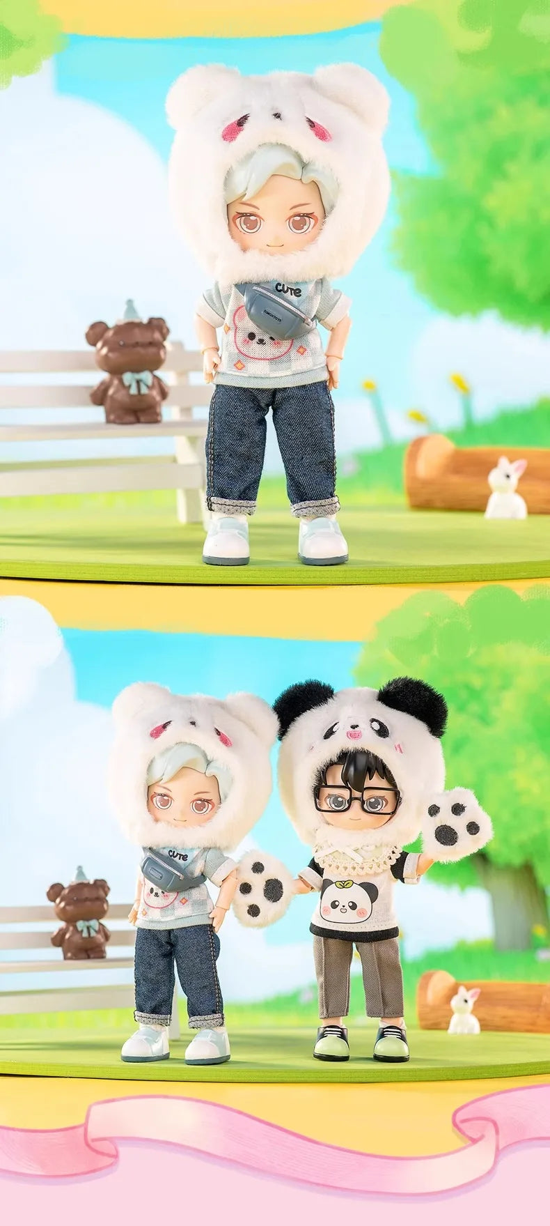 In stock PEETSOON Garden Party Series Ob11 1/12 Bjd 16cm  Cute Action Figure Toys Kawaii Anime Figures  Dolls Toy Gift