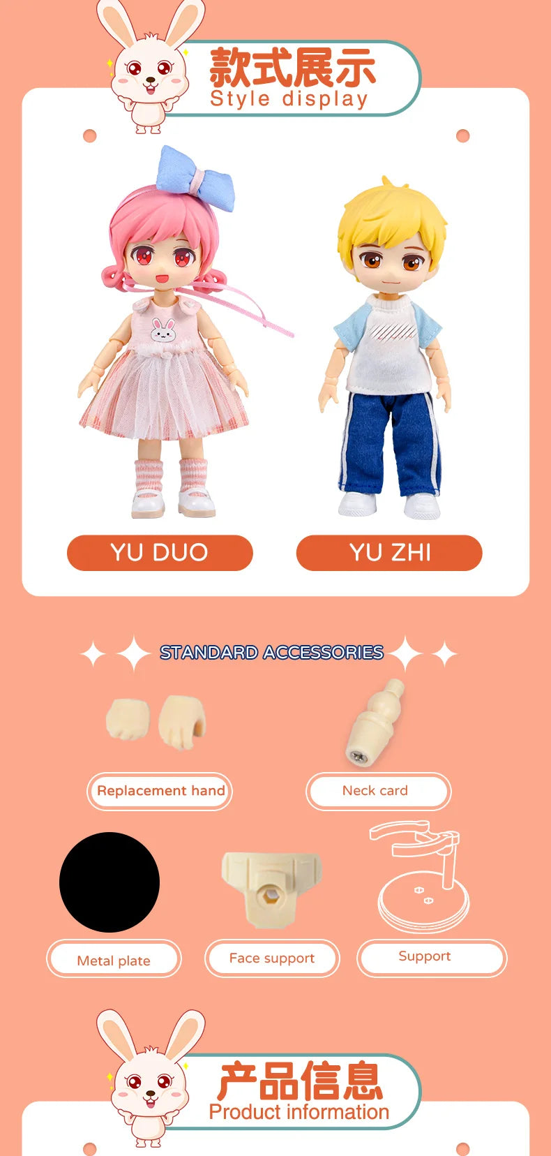 Ymy Doll Ob11 Movable Joint Girl Boy Doll Gsc Face 1/12Bjd Figures Anime Model Surprise Dolls With Doll Head, Body, Clothes