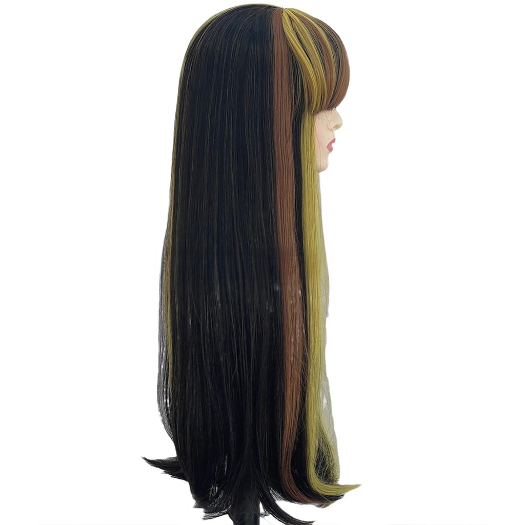 Anime Cosplay Wigs Mix Color Long Straight Hair Props Movie Performance Halloween Christmas Carnival Costume Prop