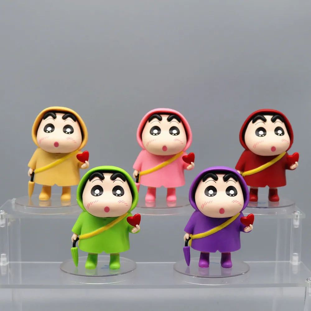 Hot Anime Crayon Shin-chan Raincoat Cross-dress Kawaii Q Version Action Figures PVC Model Figurine Car Decor Ornament Toys Gifts