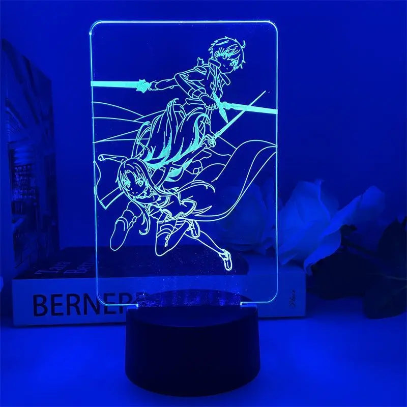 Sword Art Online Anime 3D LED Nightlight Asuna Asuna Kirito Shino Cartoon Night Lights Room Decoration Birthday Gift