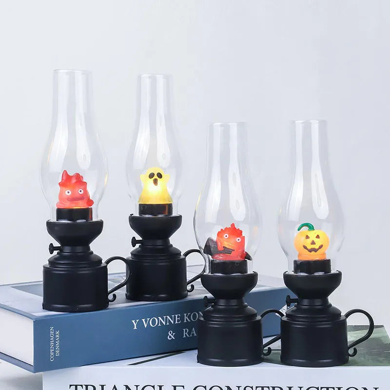 Calcifer Flameless Night Light Halloween Retro Decorative Candle Light Cartoon Anime Kerosene Lamp Bedroom Bedside Table Lamp