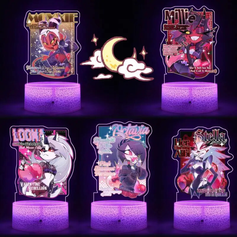 Night Light for Helluva Boss Moxxie Millie Loona Octavia Stella Vassago Asmodeus Colorful Lights Anime Cartoons Bedside Lamp