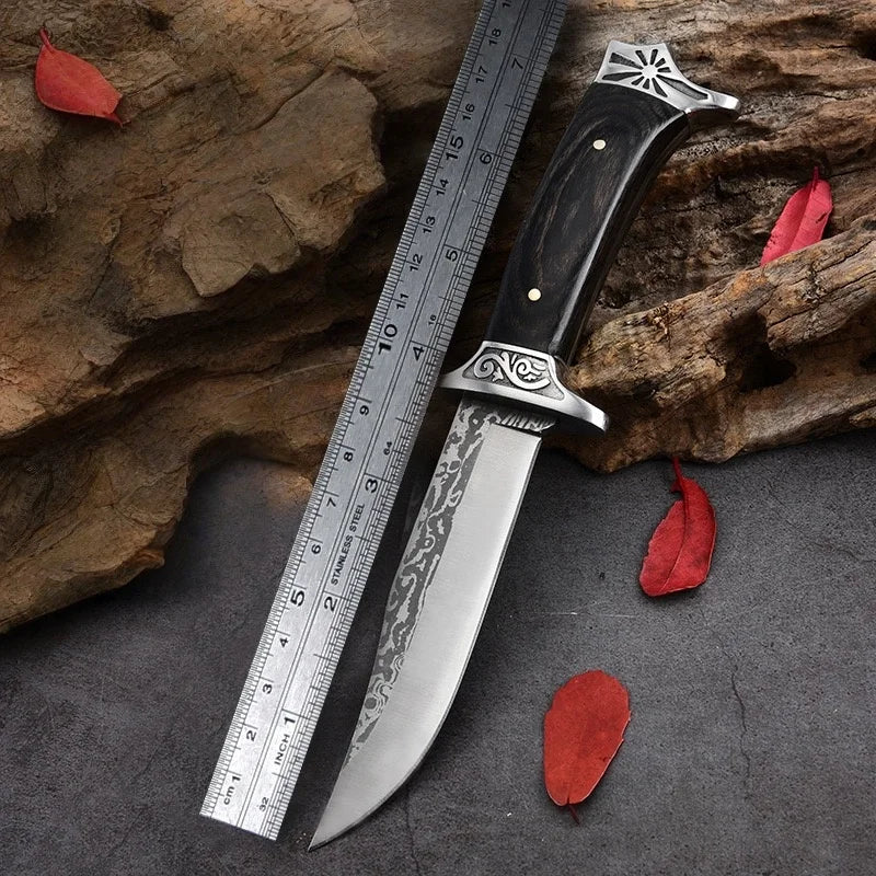 Outdoor Camping Survival Knives 7cr13mov Blade Wood Handles Self-defense Wilderness Tactics Straight Knives Military Knives