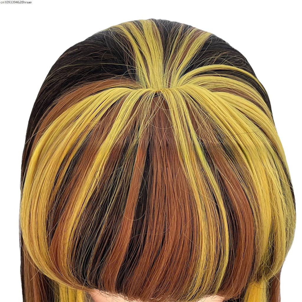 Anime Cosplay Wigs Mix Color Long Straight Hair Props Movie Performance Halloween Christmas Carnival Costume Prop