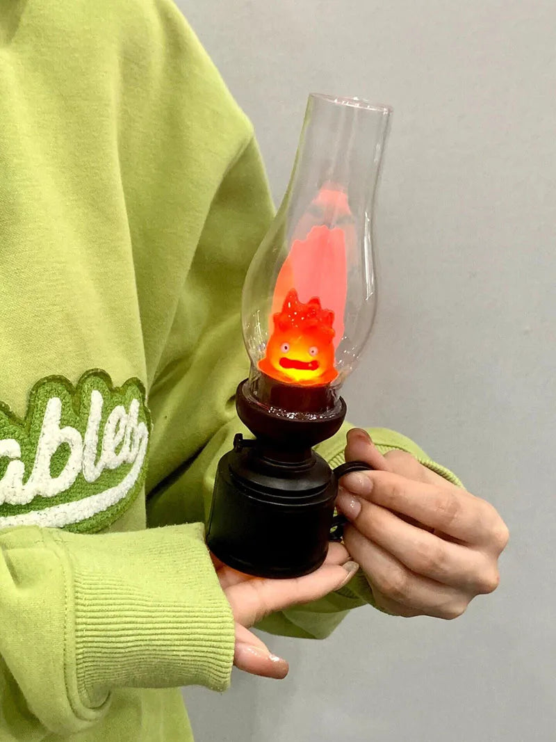 Calcifer Flameless Night Light Halloween Retro Decorative Candle Light Cartoon Anime Kerosene Lamp Bedroom Bedside Table Lamp