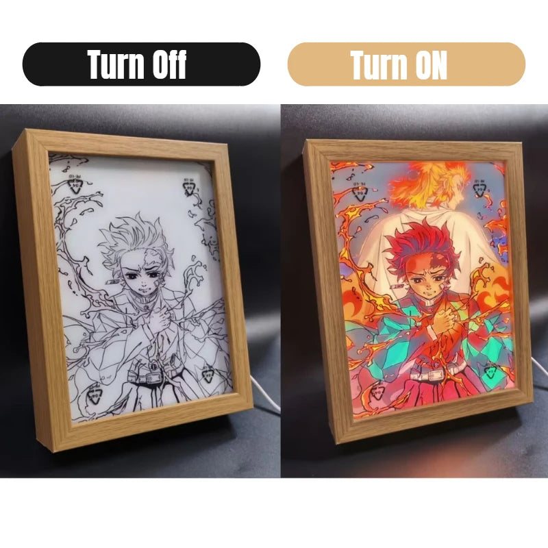 Anime Painting Picture Frame Light Tanjiro Nezuko Figurine LED Night Light Home Bedroom Lamp Decor Friends Kids Birthday Gifts