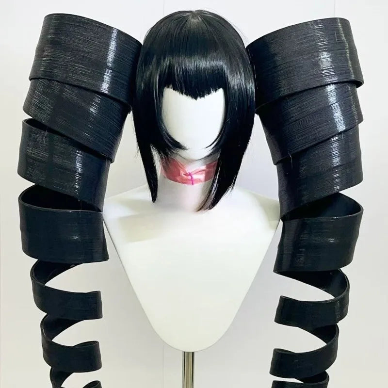 Anime Celestia Ludenberg Cosplay Yasuhiro Taeko Wig Artificial Black Hair Spiral Double Ponytail Role Play Props Accessories