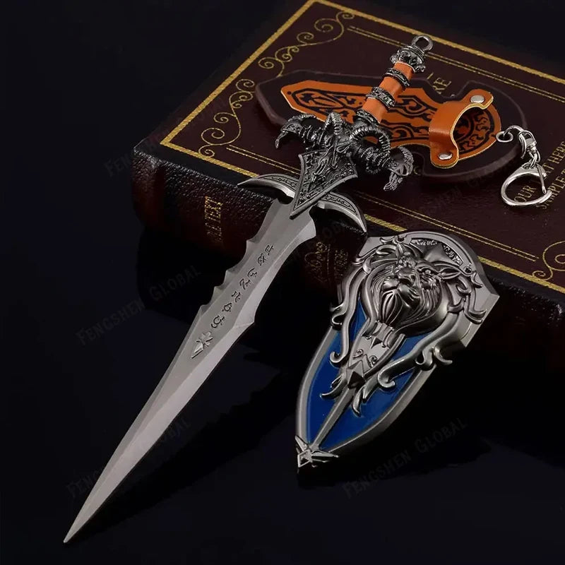 22cm World of Warcraft Frostmourne Sword Sheild 2pcs Metal Katana Model Lich King Swords Real Steel Samurai Safety Toy Gift Boys