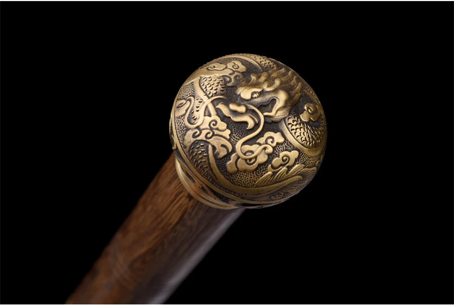 Chinese Cane Swords Folded Steel Damascus Blade Real Handmade Full Tang Sharp Walking Stick Sword Brass Dragon Weapon Katanas
