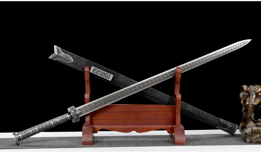 Chinese Kongfu Han Sword T10 Carbon Steel Blade Real Handmade Full Tang Sharp Ready Battle Metal Handle Ice Soul Warrior Katanas