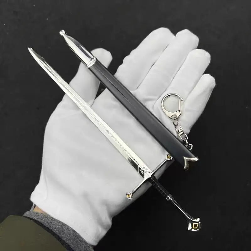 22cm Silver Sword The Anduril Narsil Sword  Movies Peripheral Medieval Metal  Model Samurai Keychains Ornament Crafts Toys