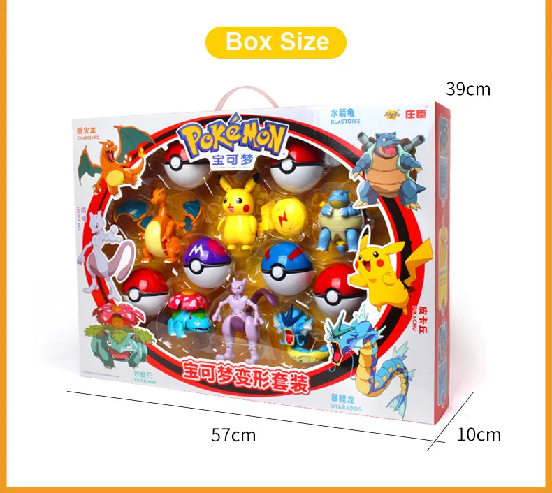 Anime Pokemon Figures Transformer Poke Ball Model Pikachu Charizard Blastoise Mewtwo Venusaur Gyarados Greninja Robot Toy Gift