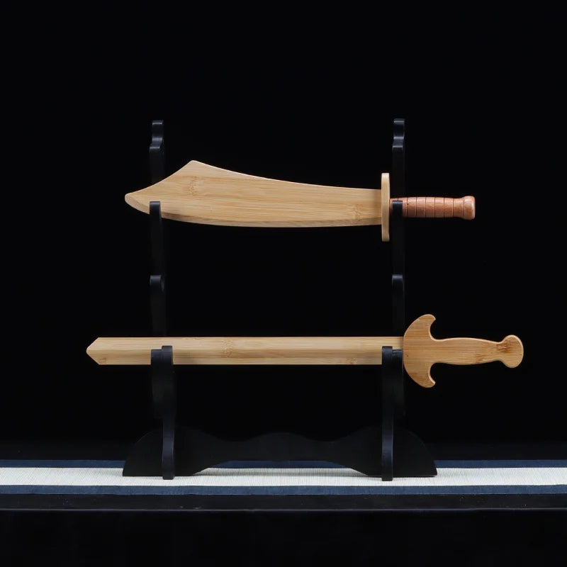Solid Wood Children's Sword for Boys, Martial Arts Training and Performance Practice, Mini Curved Broadsword Ornament