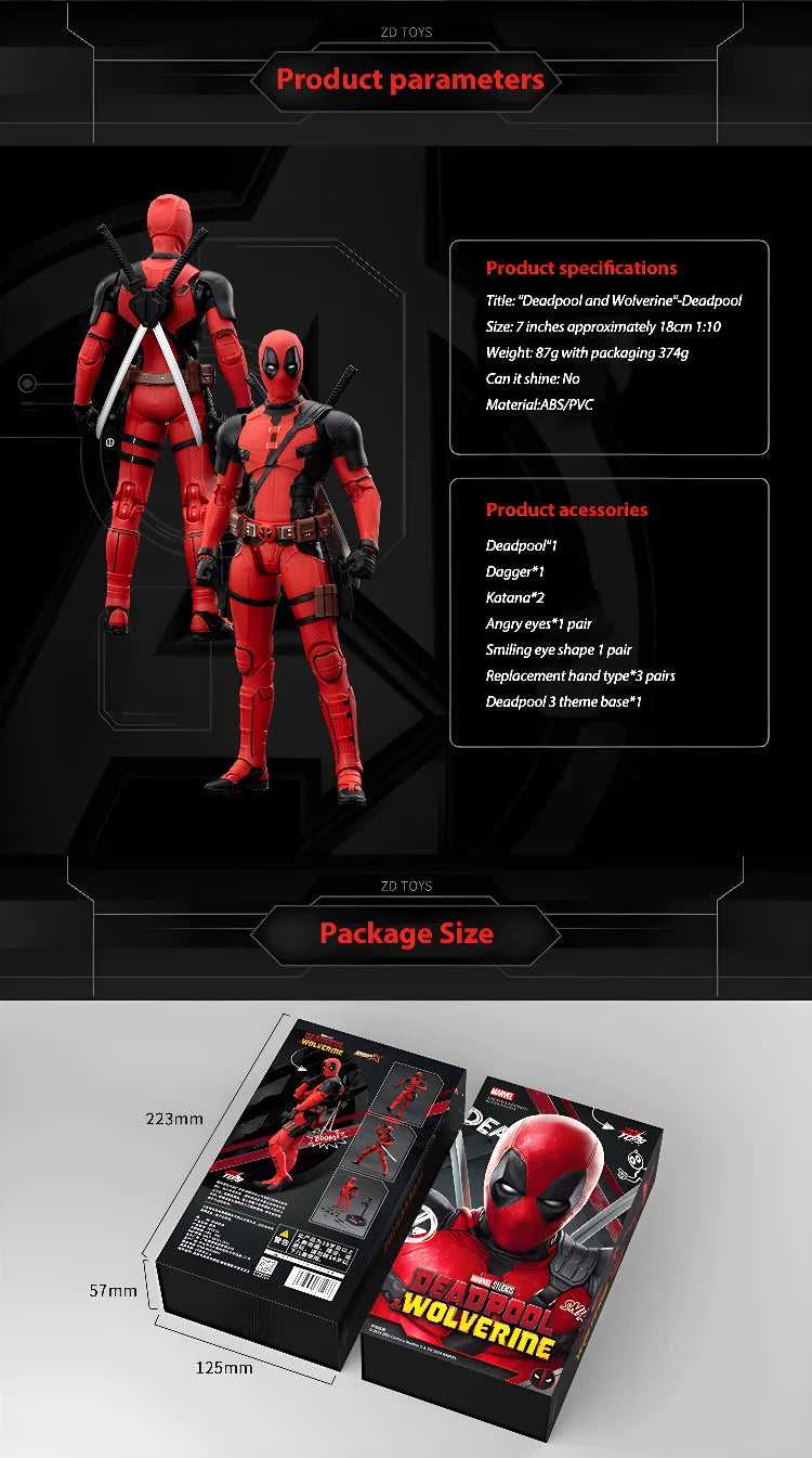 New ZD Toys Deadpool & Wolverine Model 7in 1/10 Action Figures Deadpool Model Marvel Superheroes Collection Ornaments Boys Gifts
