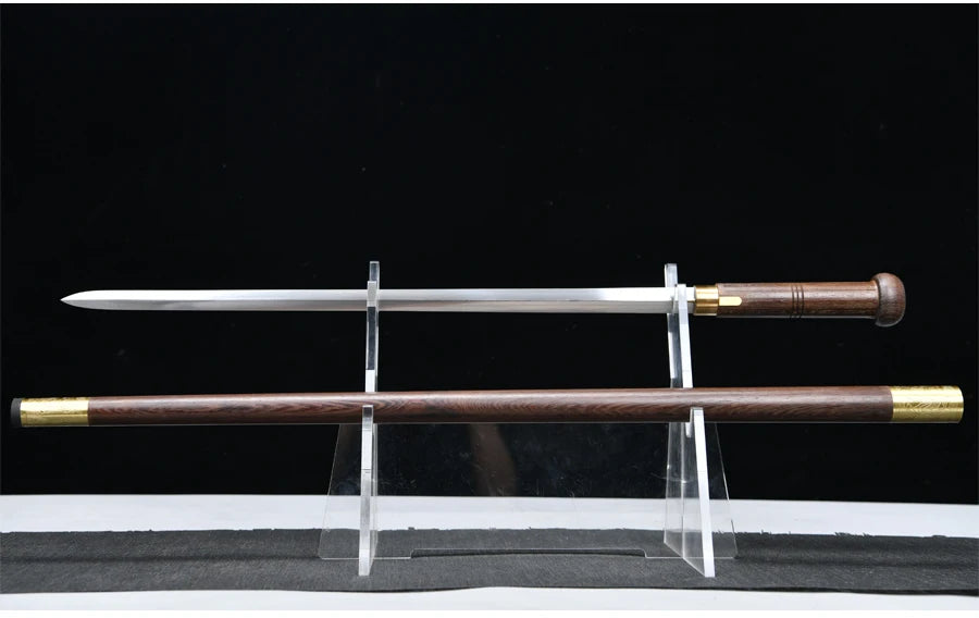 Chinese Cane Sword Folded Steel Damascus Blade Sharp Real Rosewood Scabbard Handmade Stick Sword Ready Battle Weapon Katanas
