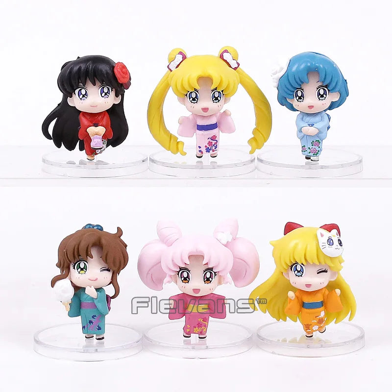 Q Version Sailor Mercury Mars Jupiter Venus Uranus Neptune Pluto Chiba Mamoru PVC Figures Toys Computer Desktop Dolls Set