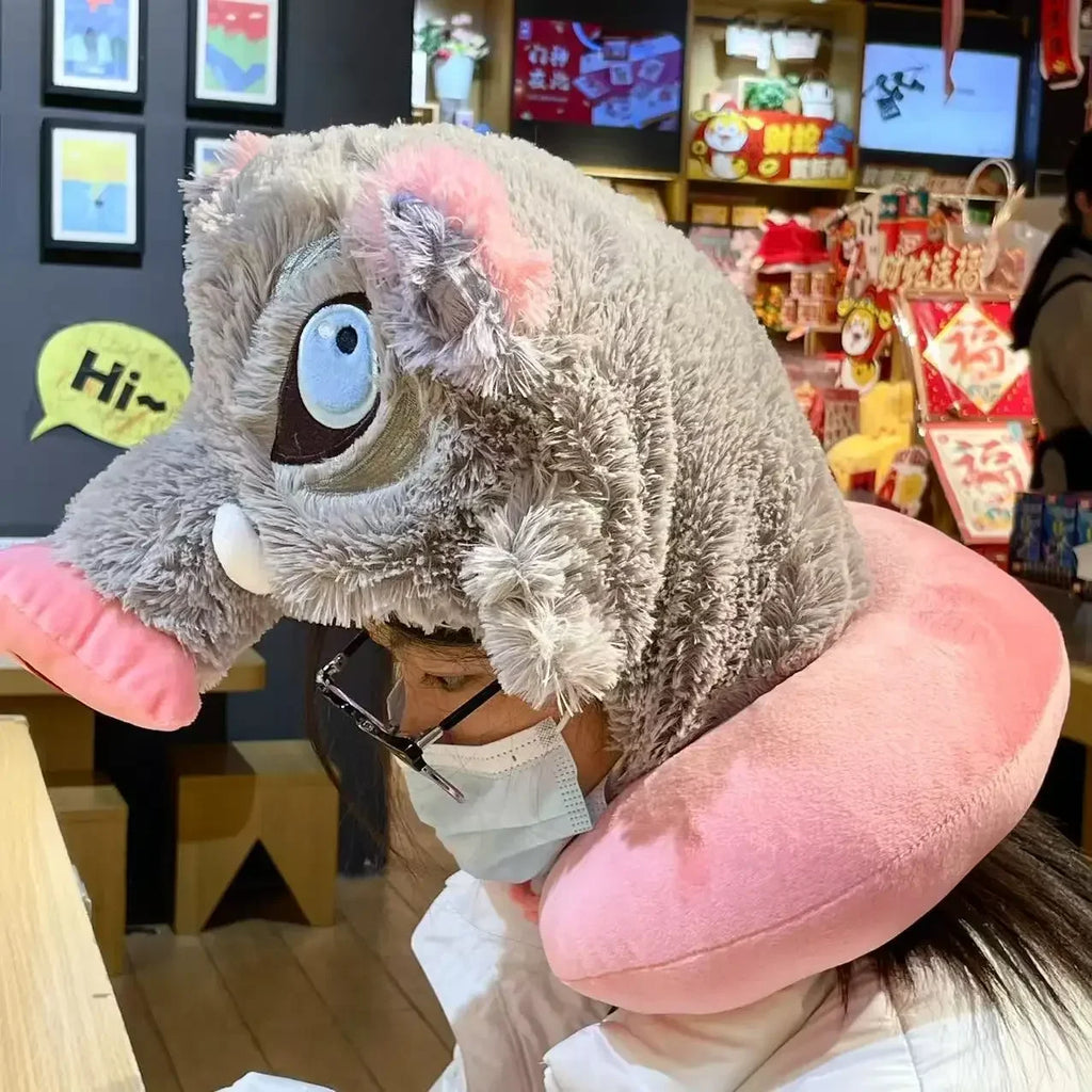 Cosplay Prop Wild Boar Head Plush Hat Pig Head Warm Headgear Cartoon Stuffed Anime Plushies Cosplay Props Gifts Boy Fans