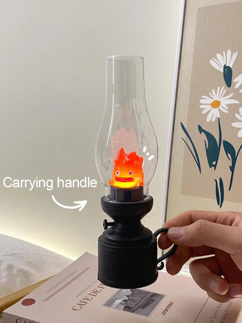 Calcifer Flameless Night Light Halloween Retro Decorative Candle Light Cartoon Anime Kerosene Lamp Bedroom Bedside Table Lamp