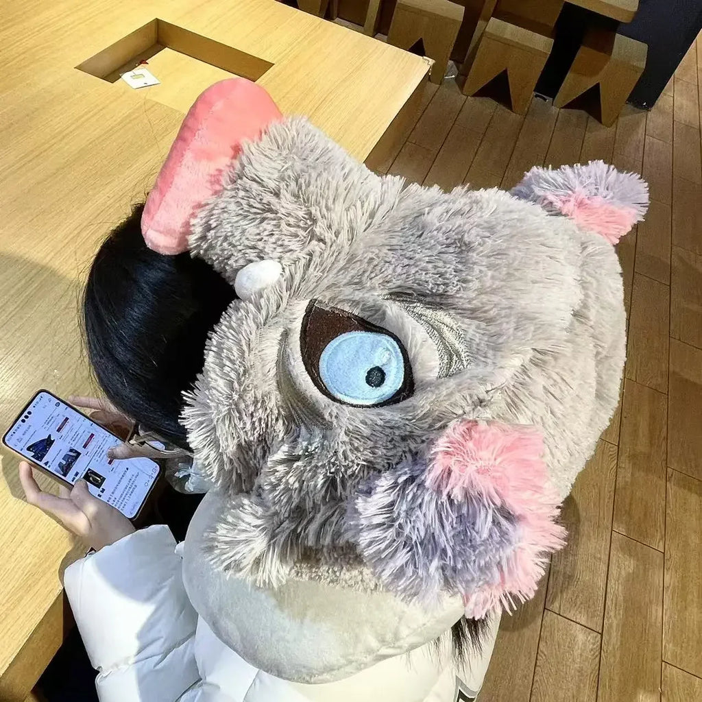 Cosplay Prop Wild Boar Head Plush Hat Pig Head Warm Headgear Cartoon Stuffed Anime Plushies Cosplay Props Gifts Boy Fans