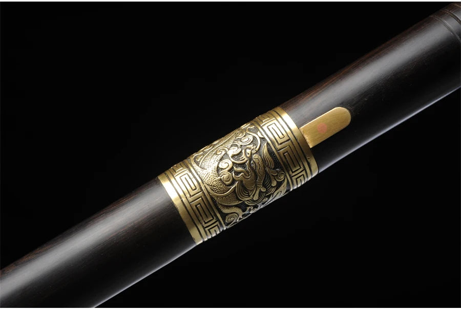 Chinese Cane Sword Folded Steel Damascus Blade Sharp Real Ebony Wood Scabbard Handmade Walking Stick Sword Dragon Weapon Katanas