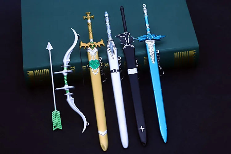 Sword Art Online 22CM Elucidator Anime Kirito Weapon Yuuki Asuna Green Rose Sword Real Steel Katana SAQ Japanese Catanas Toys