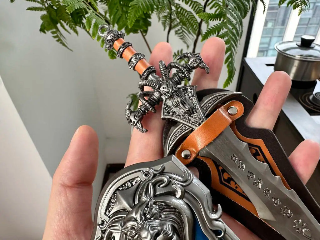 22cm World of Warcraft Frostmourne Sword Sheild 2pcs Metal Katana Model Lich King Swords Real Steel Samurai Safety Toy Gift Boys