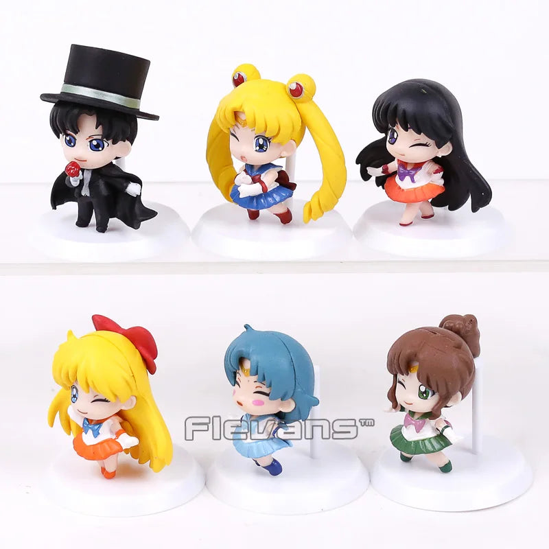 Q Version Sailor Mercury Mars Jupiter Venus Uranus Neptune Pluto Chiba Mamoru PVC Figures Toys Computer Desktop Dolls Set