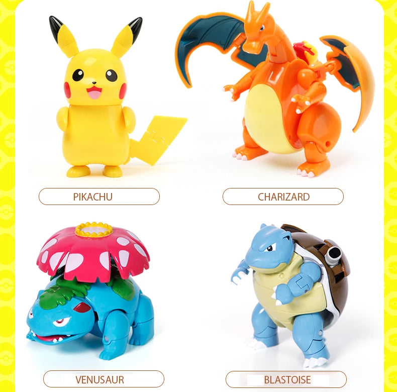 Anime Pokemon Figures Transformer Poke Ball Model Pikachu Charizard Blastoise Mewtwo Venusaur Gyarados Greninja Robot Toy Gift