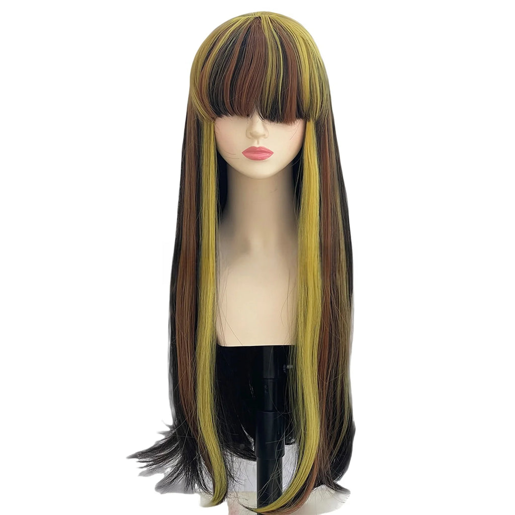 Anime Cosplay Wigs Mix Color Long Straight Hair Props Movie Performance Halloween Christmas Carnival Costume Prop