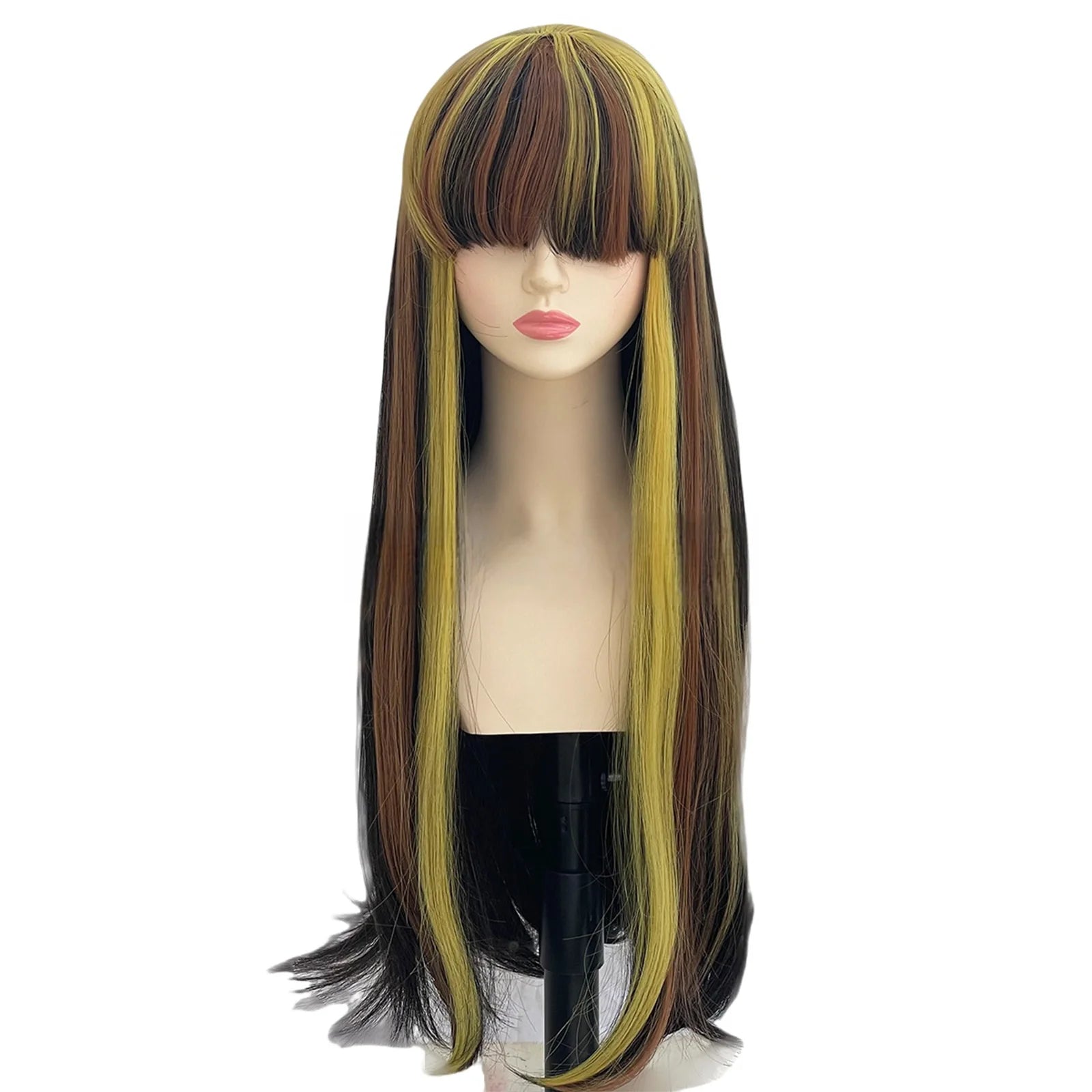 Anime Cosplay Wigs Mix Color Long Straight Hair Props Movie Performance Halloween Christmas Carnival Costume Prop