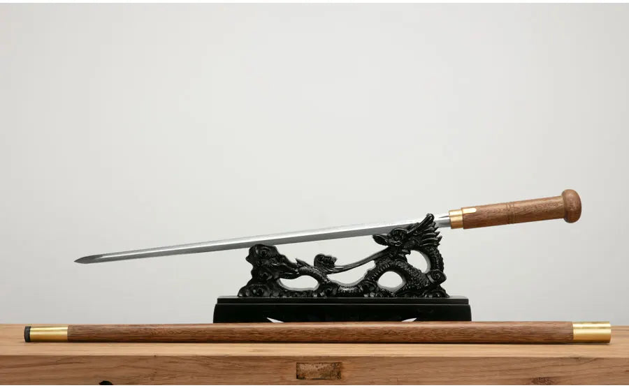 Chinese Staff Sword Folded Steel Damascus Blade Sharp Real Rosewood Scabbard Walking Stick Samurai Swords Ready Battle Katanas