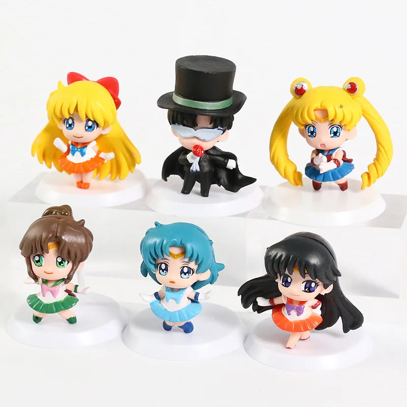 Q Version Sailor Mercury Mars Jupiter Venus Uranus Neptune Pluto Chiba Mamoru PVC Figures Toys Computer Desktop Dolls Set
