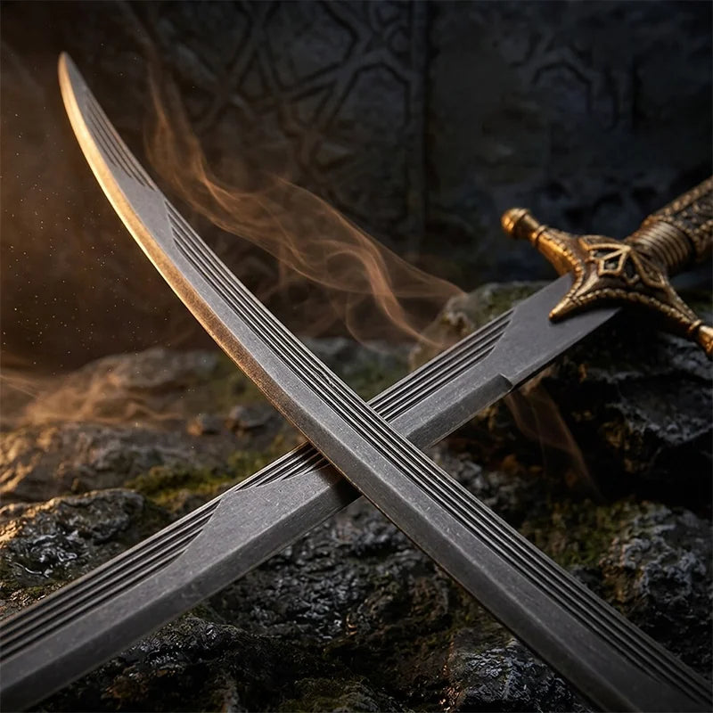 26cm Arabian Sword Medieval Knife Gilded Edition with Sheath Decorative Sword Crafts Unsharpened Desktop Ornament Festival Gifts