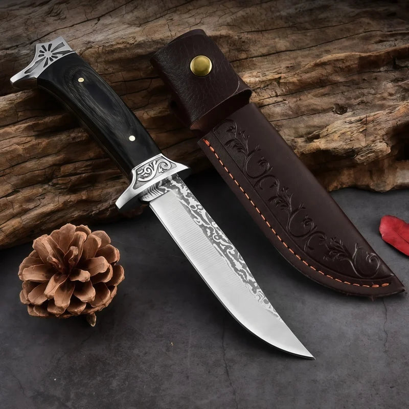 Outdoor Camping Survival Knives 7cr13mov Blade Wood Handles Self-defense Wilderness Tactics Straight Knives Military Knives