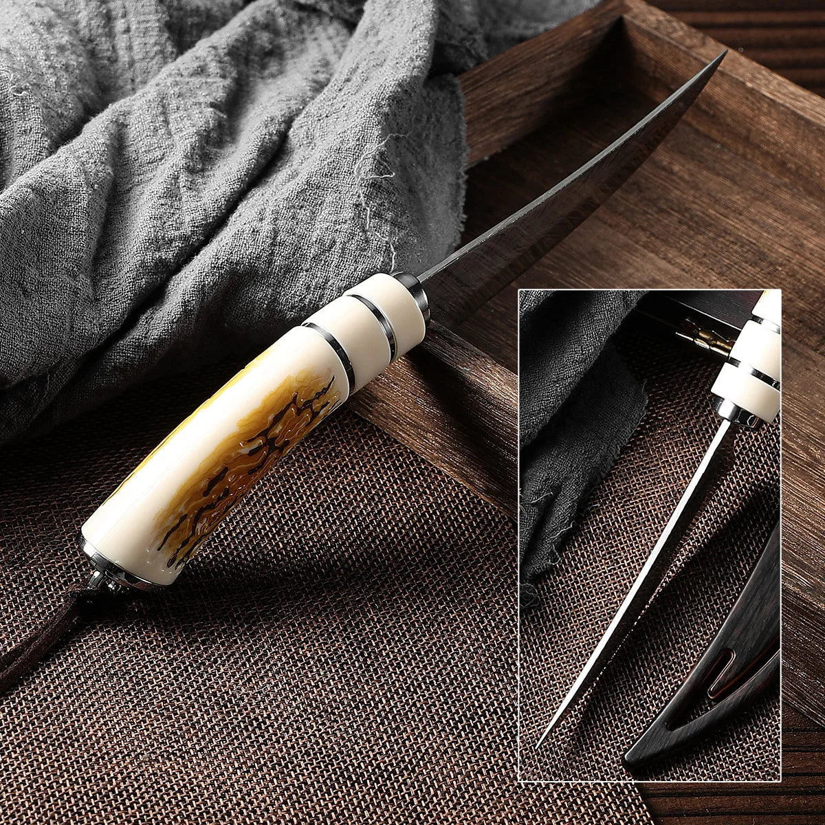 Boning knife with sharp curved blade for Kitchen High hardness forging Damascus texture knife Sharp fruit knife