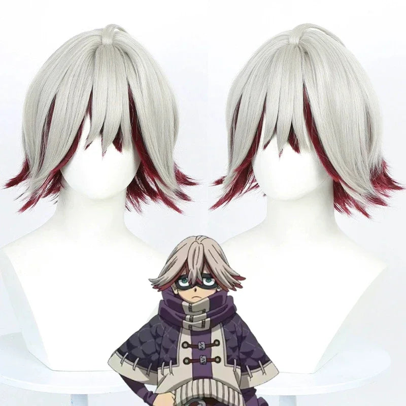 Cosplay Wig Men Women Silver Red Short Hair Heat Resistant Synthetic Full Wig Halloween Props