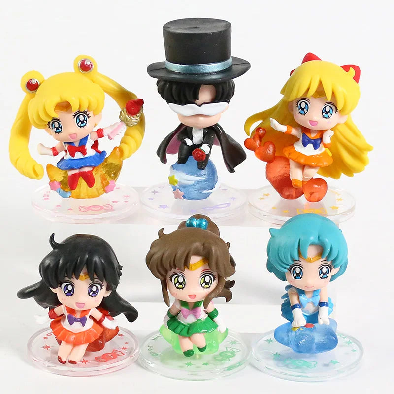 Q Version Sailor Mercury Mars Jupiter Venus Uranus Neptune Pluto Chiba Mamoru PVC Figures Toys Computer Desktop Dolls Set