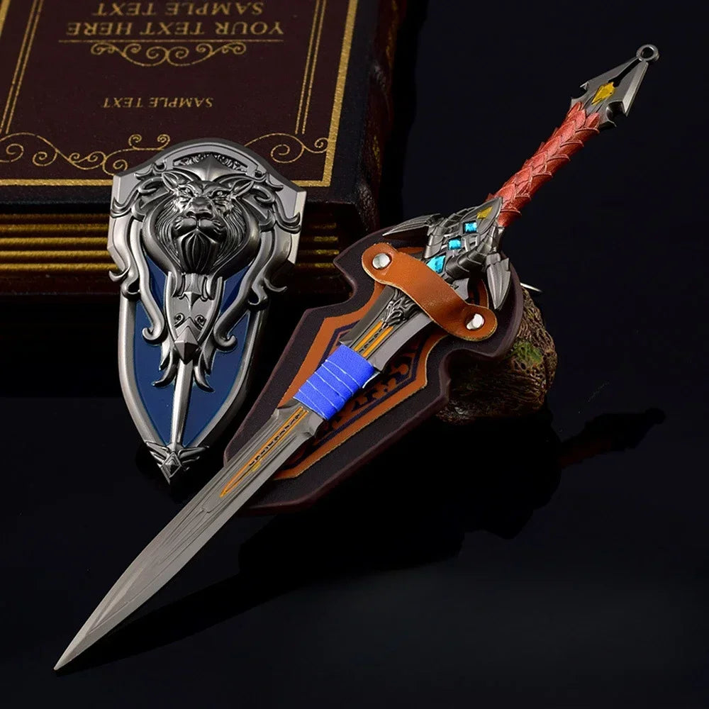 22cm World of Warcraft Frostmourne Sword Sheild 2pcs Metal Katana Model Lich King Swords Real Steel Samurai Safety Toy Gift Boys
