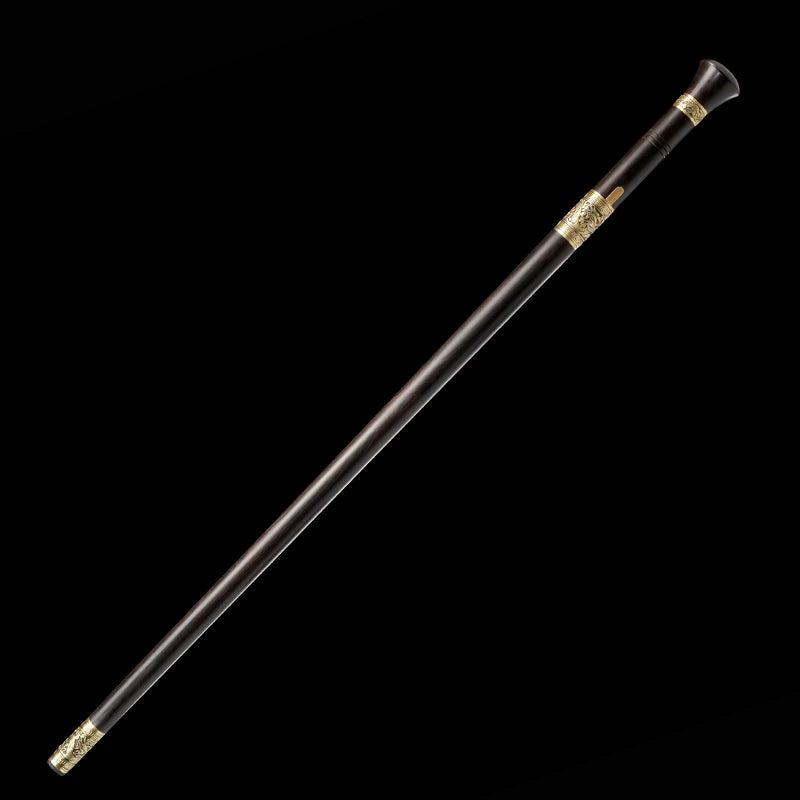 Chinese Cane Sword Folded Steel Damascus Blade Sharp Real Ebony Wood Scabbard Handmade Walking Stick Sword Dragon Weapon Katanas
