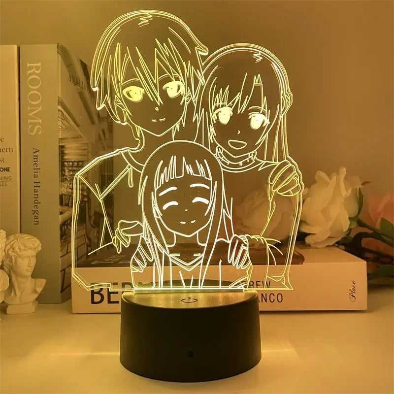 Sword Art Online Anime 3D LED Nightlight Asuna Asuna Kirito Shino Cartoon Night Lights Room Decoration Birthday Gift