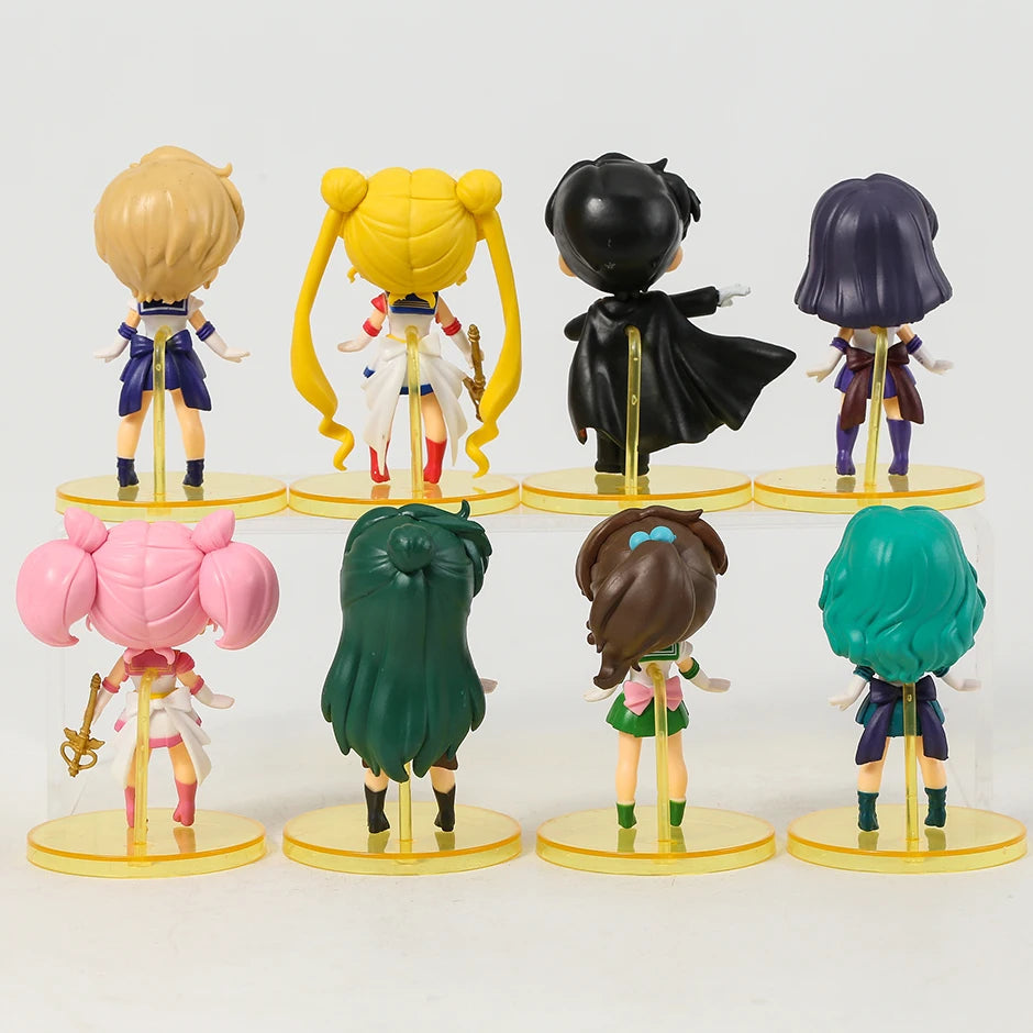 Q Version Sailor Mercury Mars Jupiter Venus Uranus Neptune Pluto Chiba Mamoru PVC Figures Toys Computer Desktop Dolls Set