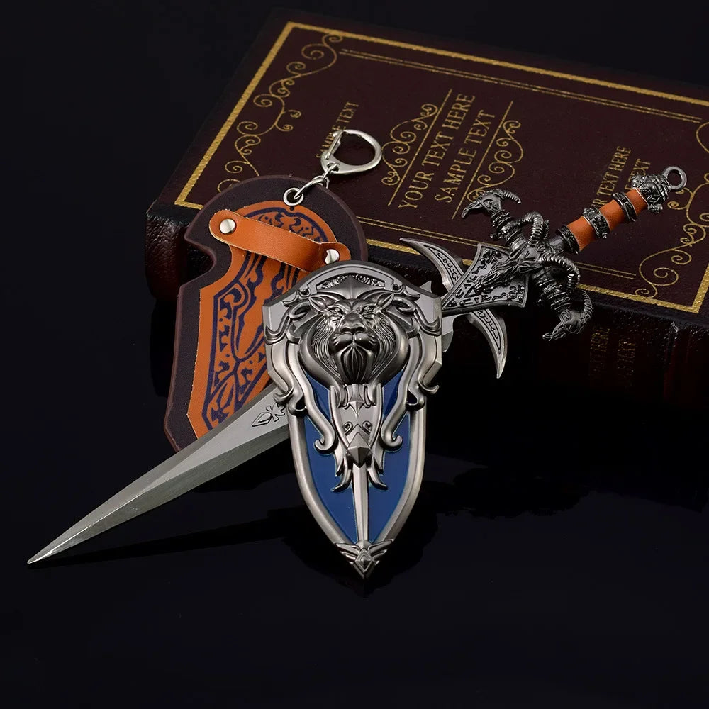 22cm World of Warcraft Frostmourne Sword Sheild 2pcs Metal Katana Model Lich King Swords Real Steel Samurai Safety Toy Gift Boys