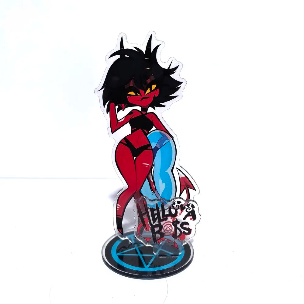 New 15CM Hazbin Hotel Charlie Morningstar Stand Acrylic Figures Vaggie Desktop Standing Sign Model Decoration Collection Gifts