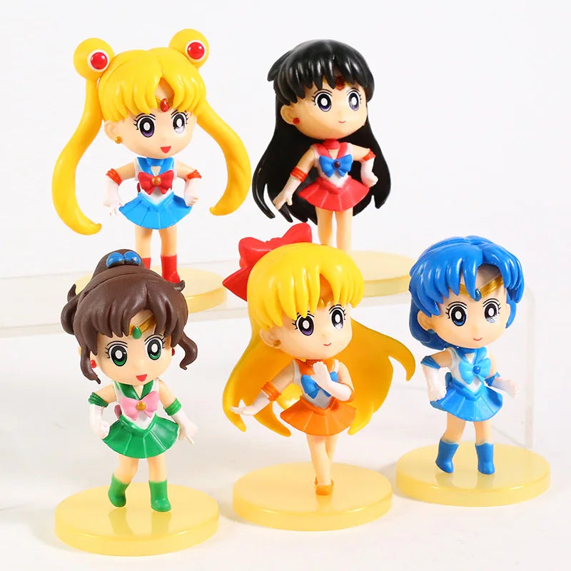 Q Version Sailor Mercury Mars Jupiter Venus Uranus Neptune Pluto Chiba Mamoru PVC Figures Toys Computer Desktop Dolls Set